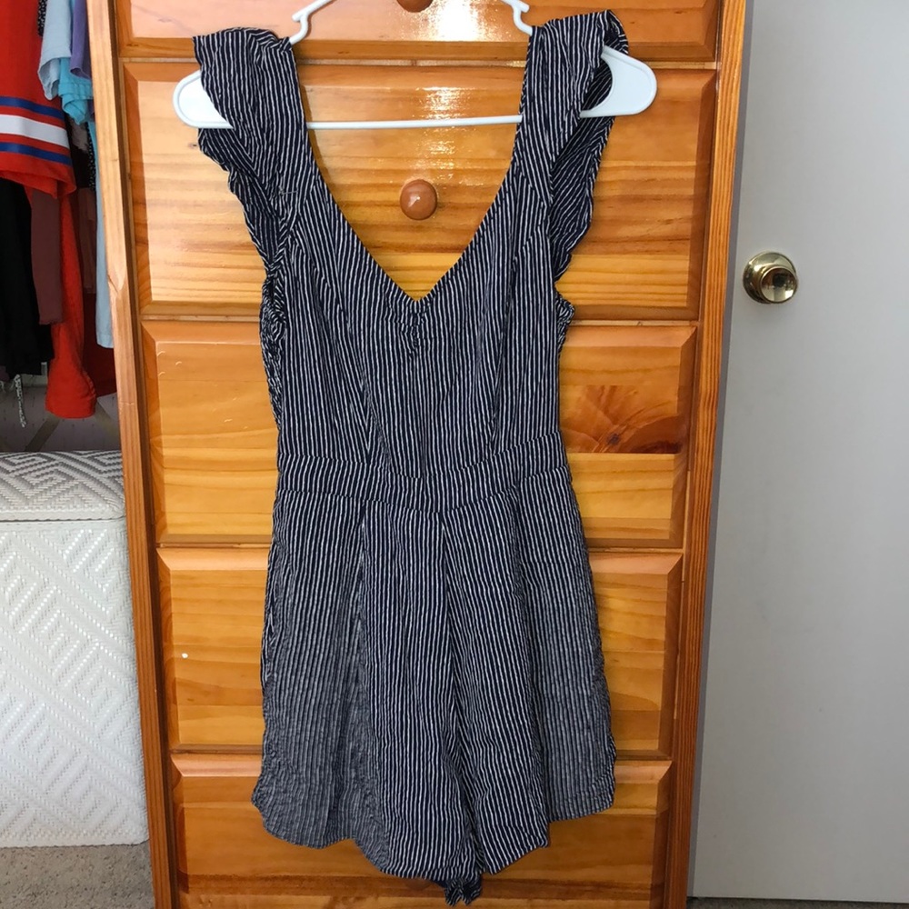 navy blue striped romper